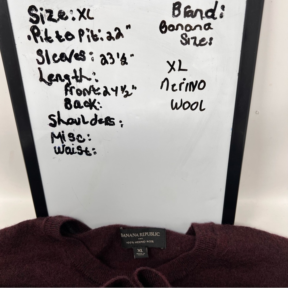 Y2K Banana Republic Merino Wool Burgundy Gray Stripped Crew Neck Sweater Size XL - Picture 4 of 12